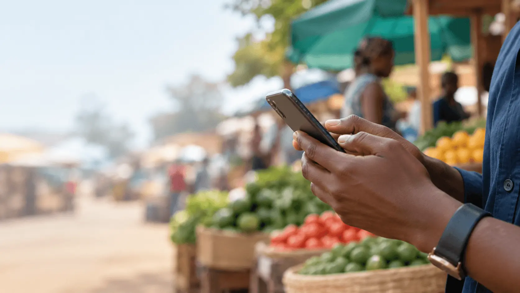 Paying with a phone at a market stall